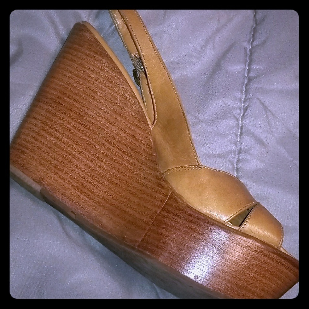 Aldo Leather Cognac Wedges